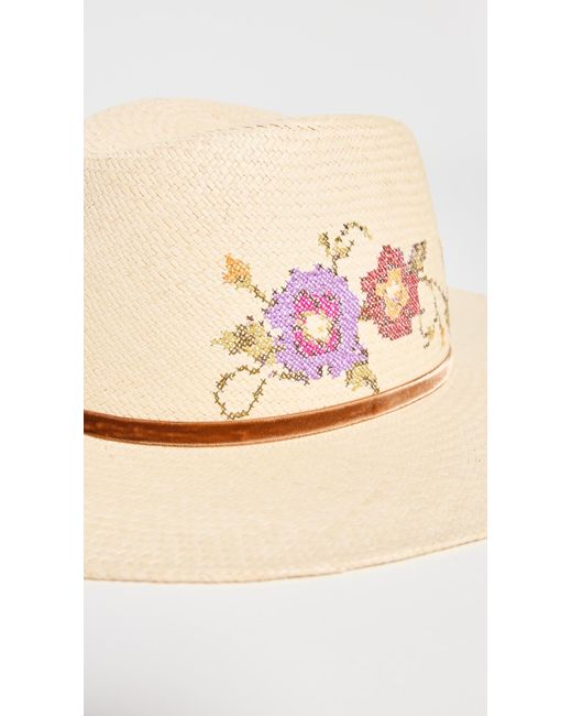 Freya White Poppy Cross Stitch Straw Hat Natura