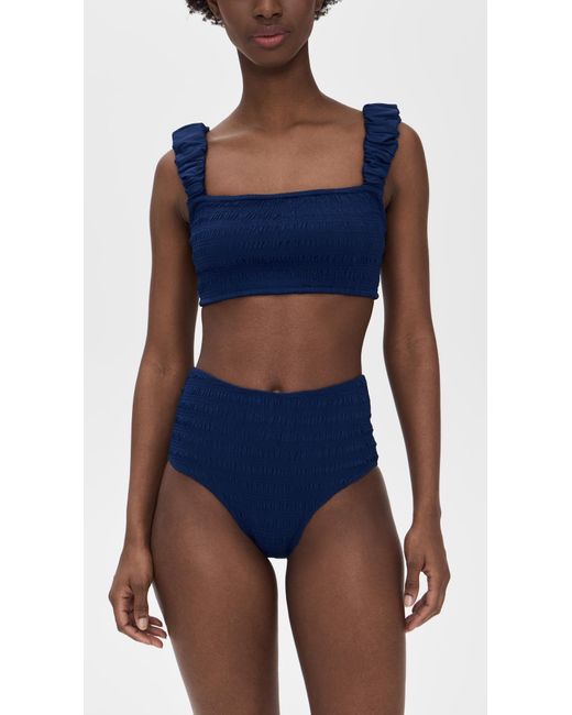 Sea Blue Shyla Solid Smocked Bikini Top