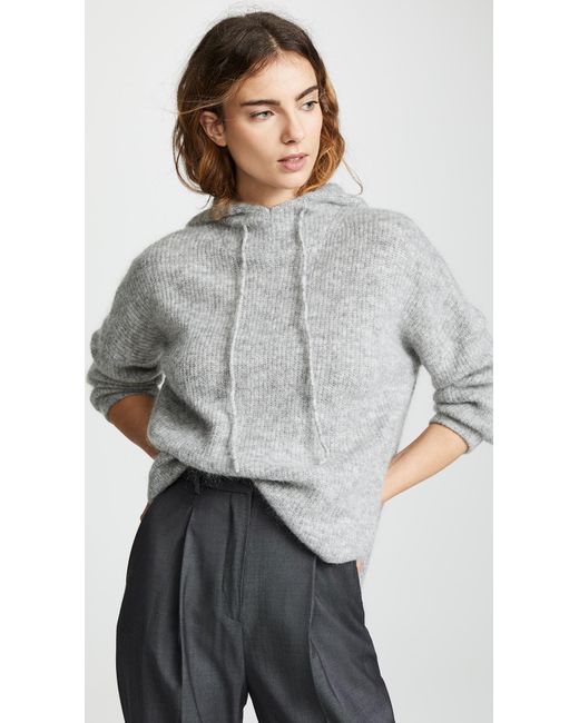 Ganni Soft Wool Knit Hoodie in Grey | Lyst Canada
