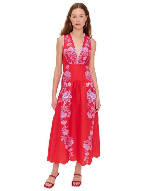 farm rio porcelain garden red midi dress Farm Rio