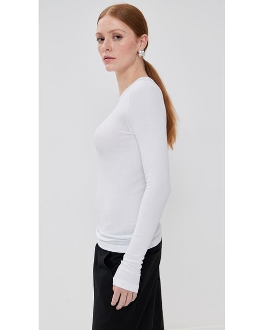 Tibi White Circular Ribbed Crew Neck Pullover T-Shirt