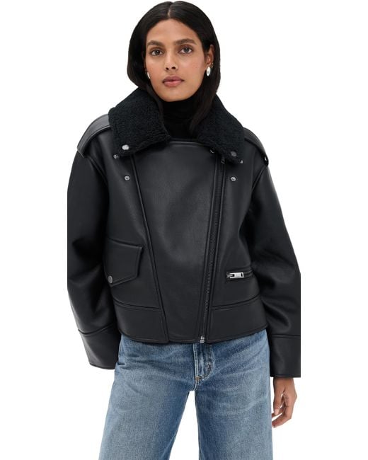 UGG Finnian Luxefluff Faux Leather Moto Jacket in Black | Lyst