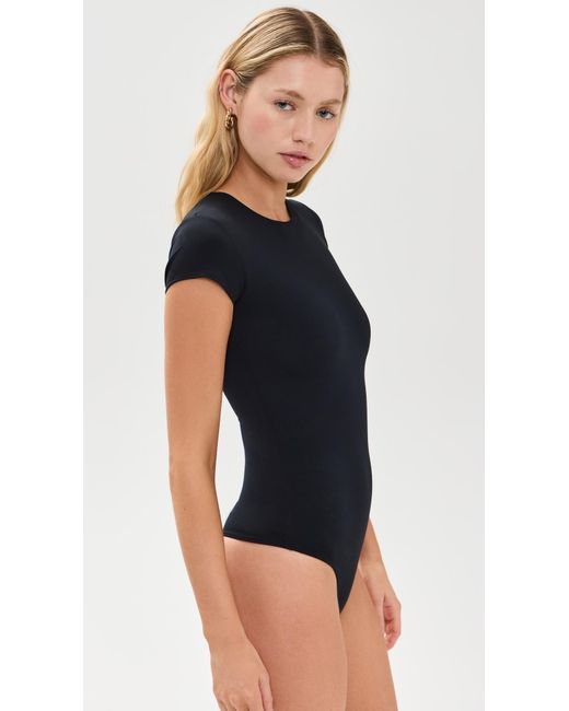 Commando Black Butter Luxe Cap Sleeve Thong Bodysuit