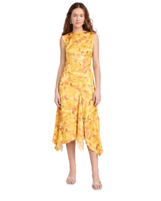 Acne Yellow Blur Flower Satin Dress