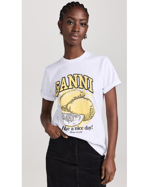 Ganni White Basic Jersey Lemon Relaxed T-shirt