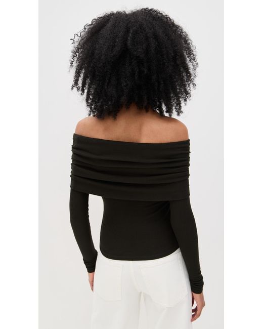 Enza Costa Black Silk Rib Off-Shoulder Top