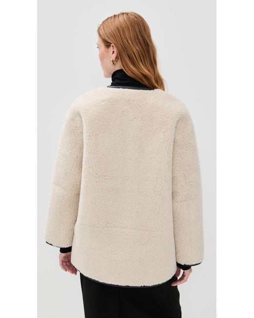 DUNST Natural Collarless Buckled Shearling Jacket