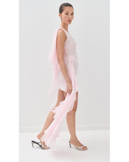 laquan smith pink dress LAQUAN SMITH Asymmetrical Mini Dress With Ruffle Detail in Pink