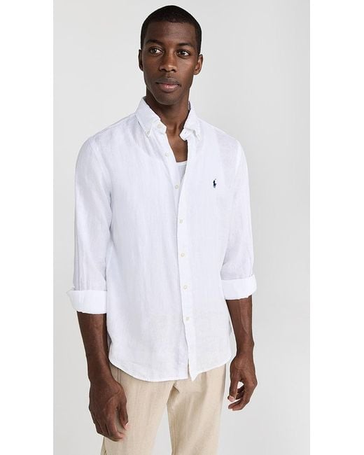 Polo Ralph Lauren Linen Long Sleeve Shirt in White for Men | Lyst