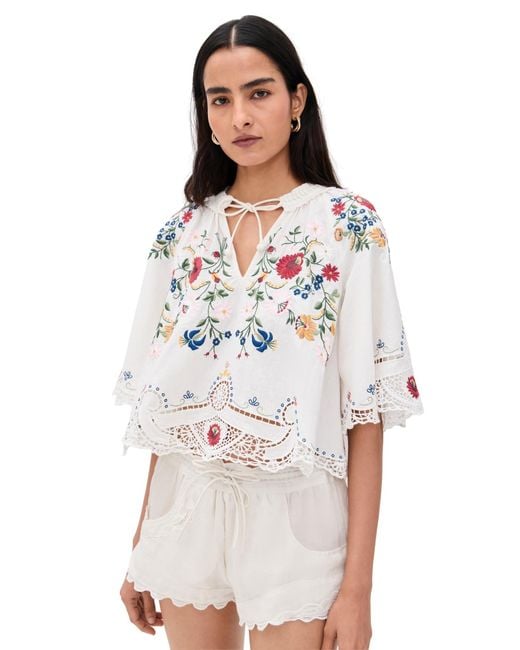 Sea White Celia Embroidery Short Sleeve Top
