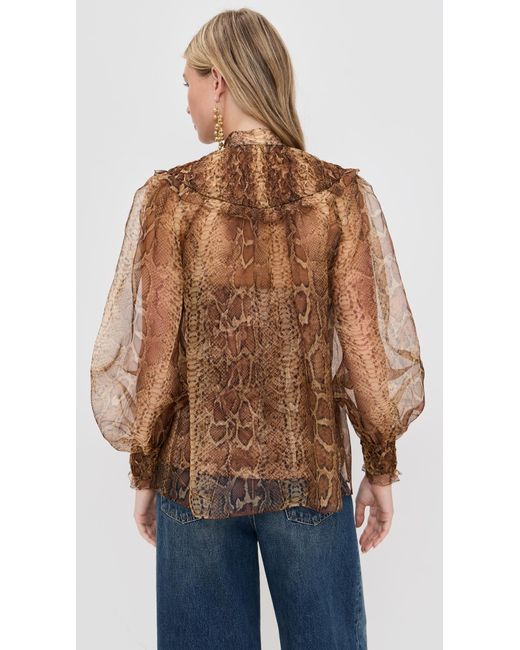 Zimmermann Brown Hypnotic Smocked Blouse