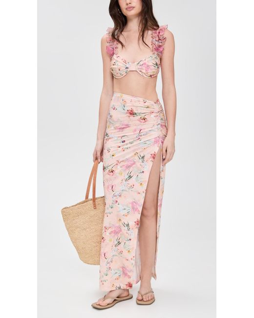 PATBO Pink Lily Flower Flutter Sleeve Bikini Top