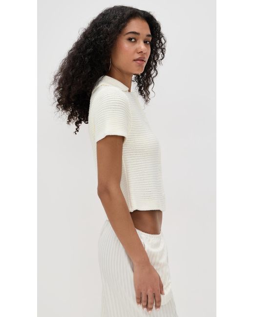 Lioness White Ribbed Knit Button Tee