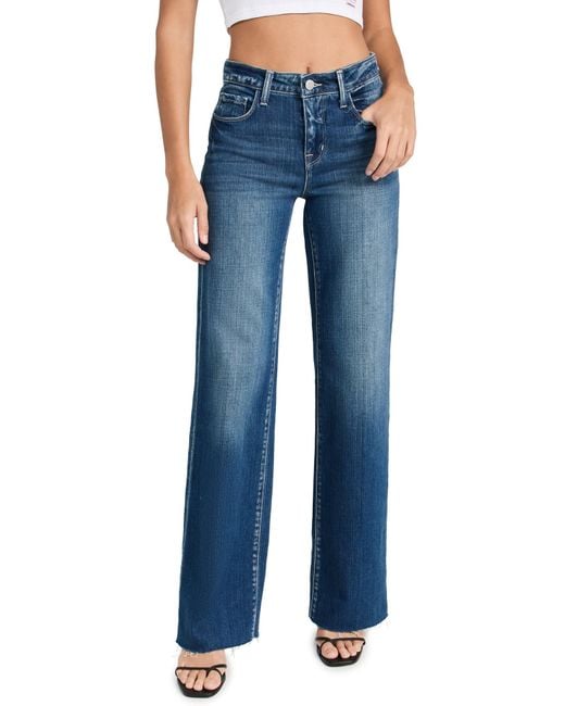 L'Agence Blue Scottie High Rise Wide Leg Jeans