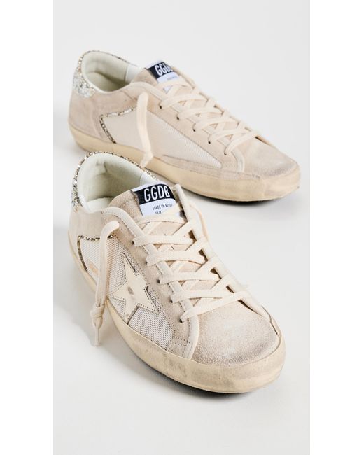 Golden Goose Deluxe Brand White Super-star Double Quarter With List Net And Suede Upper Laminated Star Glitter Heel Sneakers