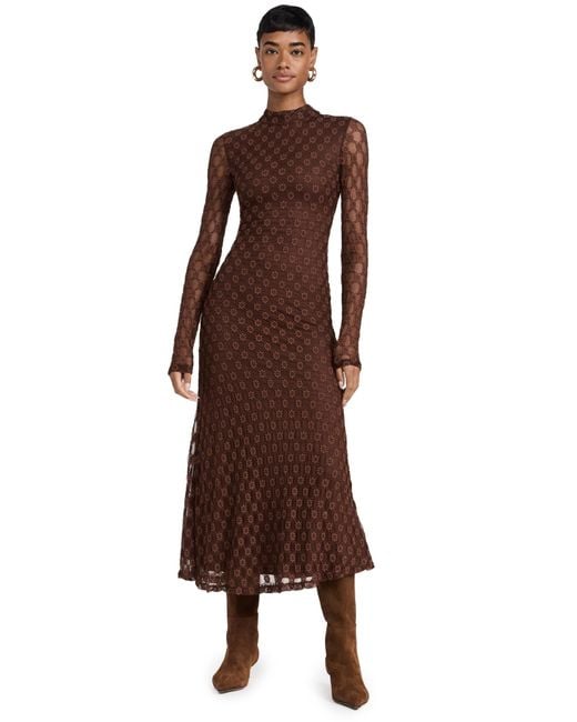 Bardot Ola Long Sleeve Midi Dress in Brown Lyst