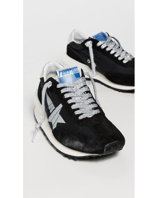 Golden Goose Deluxe Brand Black Running Marathon Nylon Upper Suede Toe And Spur Printed Star Laminated Heel Sneakers