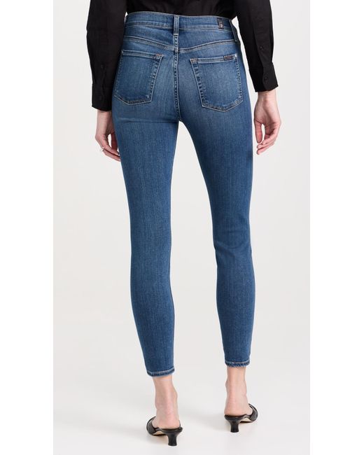 7 For All Mankind Blue High Rise Ankle Skinny Jeans
