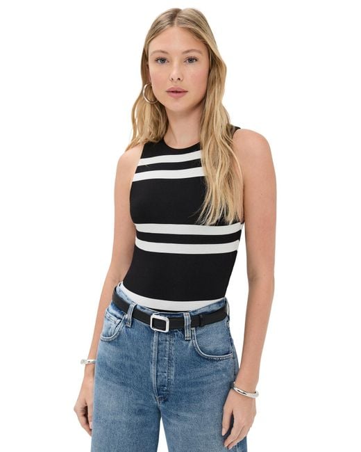 Alice + Olivia Black Rothy Sleeveless Sculpt Thong Bodysuit