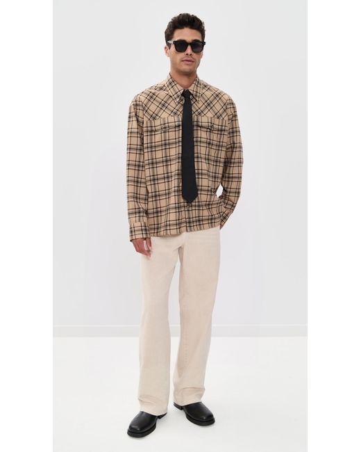 AMI Brown Checked Wool Twill Shirt for men