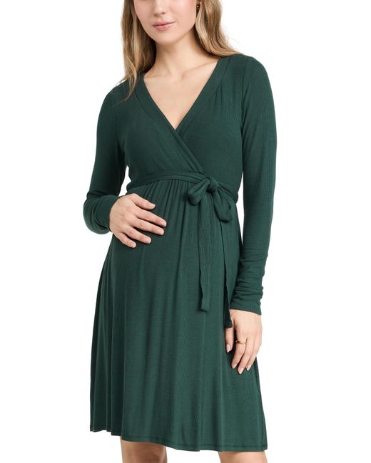 HATCH Green The Softest Rib Mini Wrap Dress