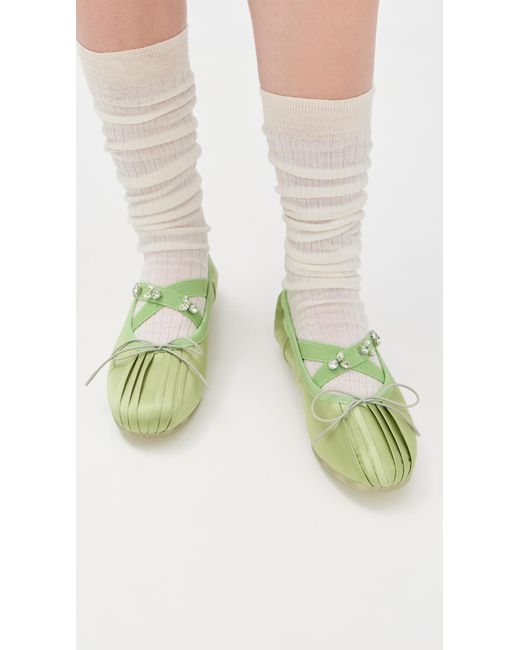 Simone Rocha Green Embellished Ballerina Grip Flats