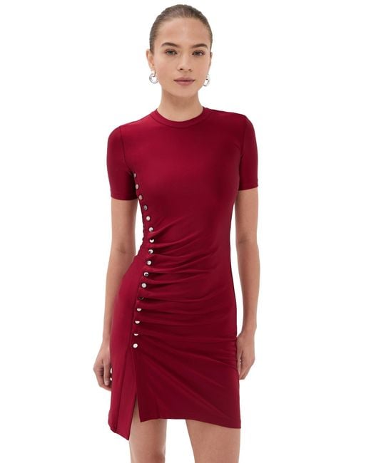 slinky jersey ruched cut out mini dress in ruby High Neck Asymmetric Sleeve Cut Out Ruched Mini Dress In Brown Slinky | EGO US