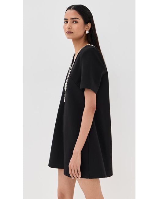 Area Black Crystal Bow V-Neck T-Shirt Dress