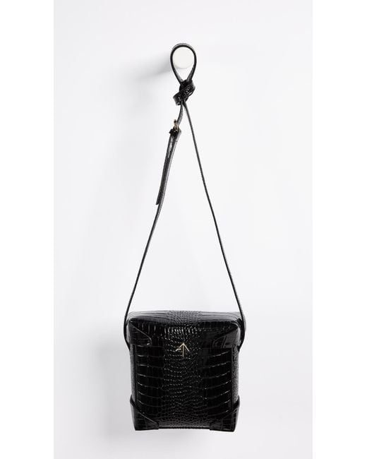 MANU Atelier Black Mini Pristine Croc Embossed Box Bag