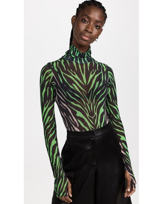 AFRM Ines Mesh Mock Neck Thong Bodysuit in Green | Lyst