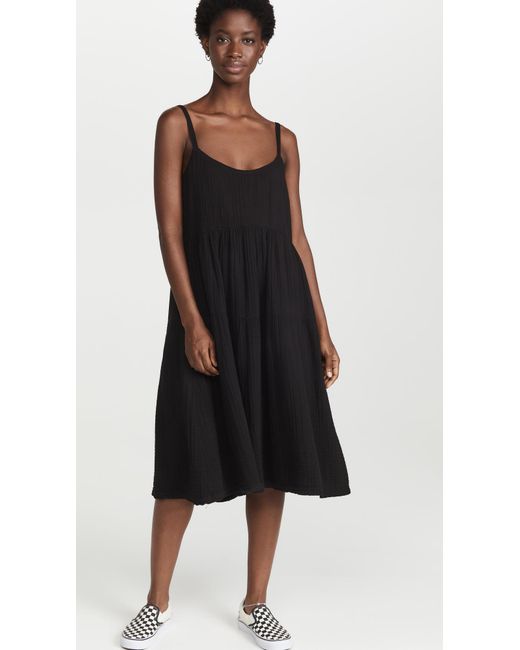 Wilt Cotton Tiered Slip Dress in Black | Lyst