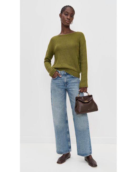 Theory Green Easy Open Neck Sweater