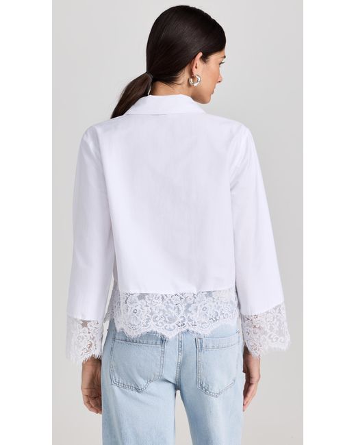 L'Agence White Levo Lace Trim Cropped Shirt