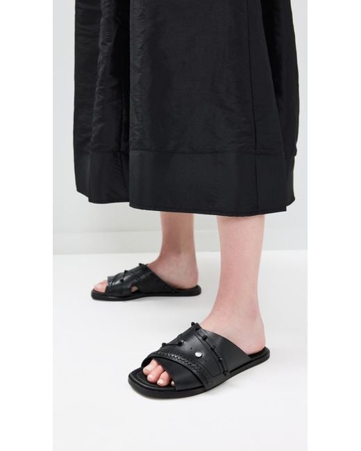 3.1 Phillip Lim Black Crossover Flat Slides With Leather Craft