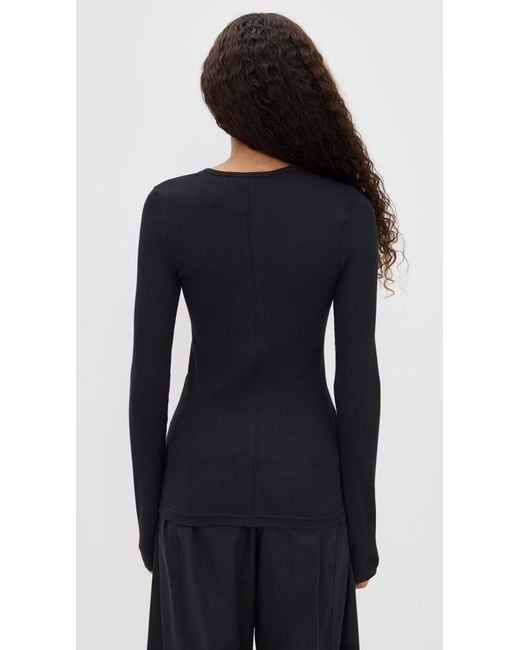 Tibi Black Circular Ribbed Crew Neck Pullover T-Shirt