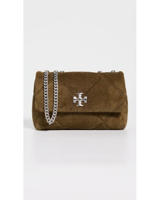 Tory Burch Brown Kira Diamond Quilt Suede Small Convertible Bag