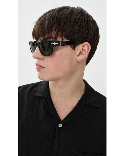 Persol Black Sartoria Rectangular Sunglasses for men