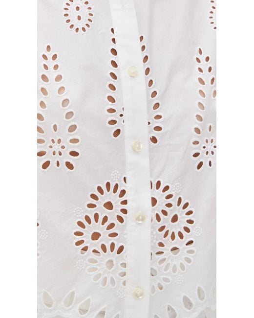 Hevron White Katja Eyelet Top