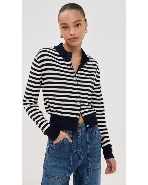 Brandon Maxwell Blue Striped Shrunken Cardigan With Smashed Buttons