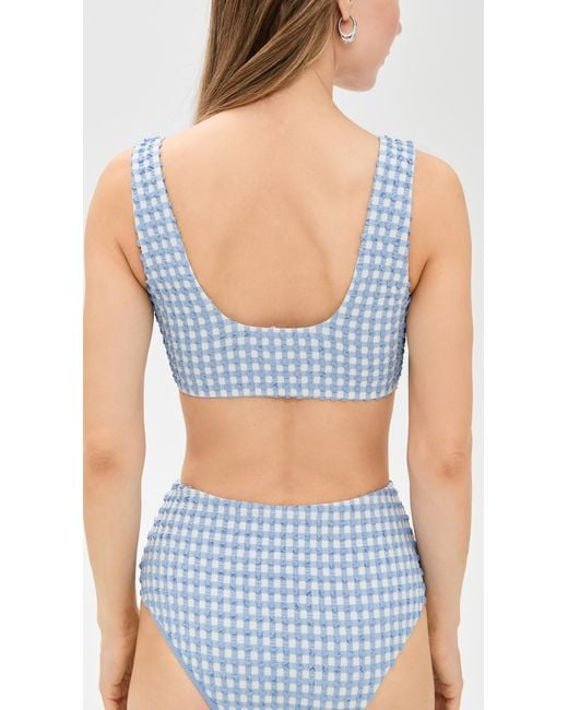 Jonathan Simkhai Blue Ainsley Button Front Tank Bikini Top