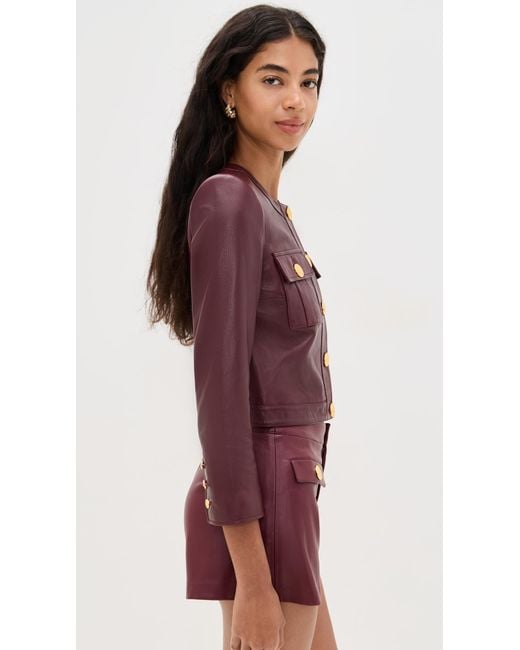 L'Agence Brown Deidra Collarless Leather Jacket