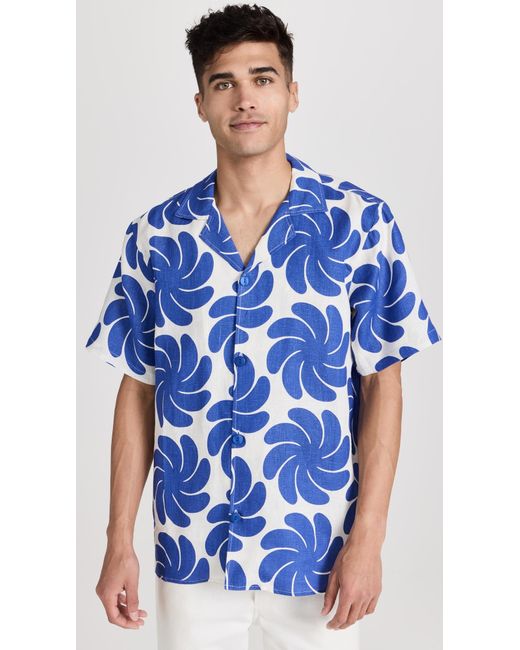 Oas Blue Cuba Linen Shirt for men