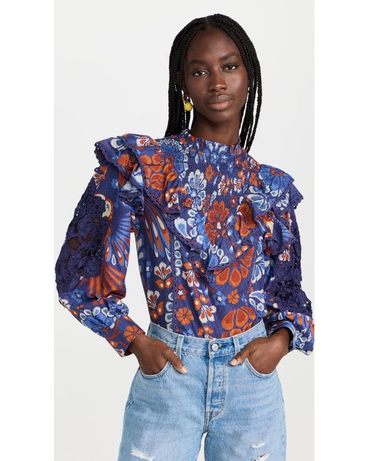 FARM Rio Cotton Pineapple Flowers Navy Blouse in Blue Lyst UK