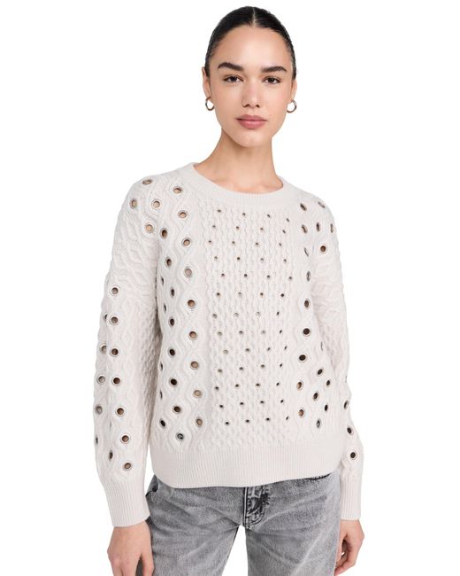 Rag & Bone White Kat Grommet Cable Crew Pullover