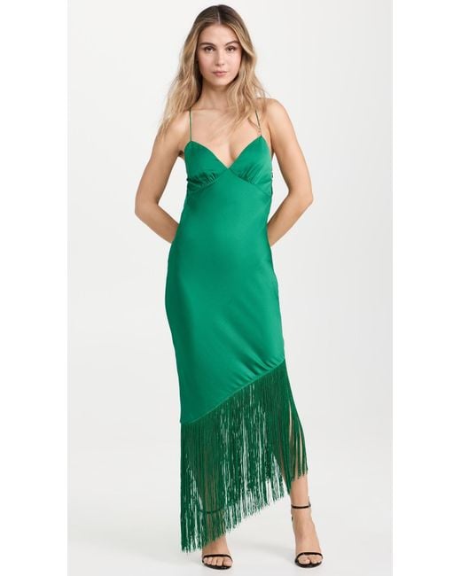 Saylor Green Sayor Haverine Soid Satin + Fringe Midi Dress Emerad