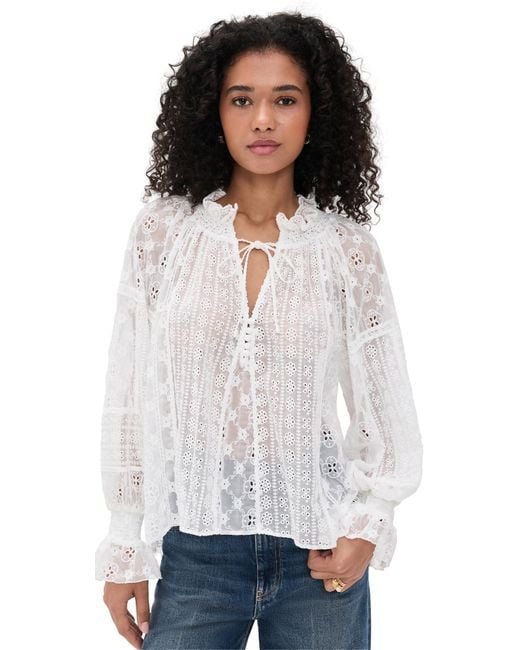Alice + Olivia White Norah Eyelet Peasant Blouse