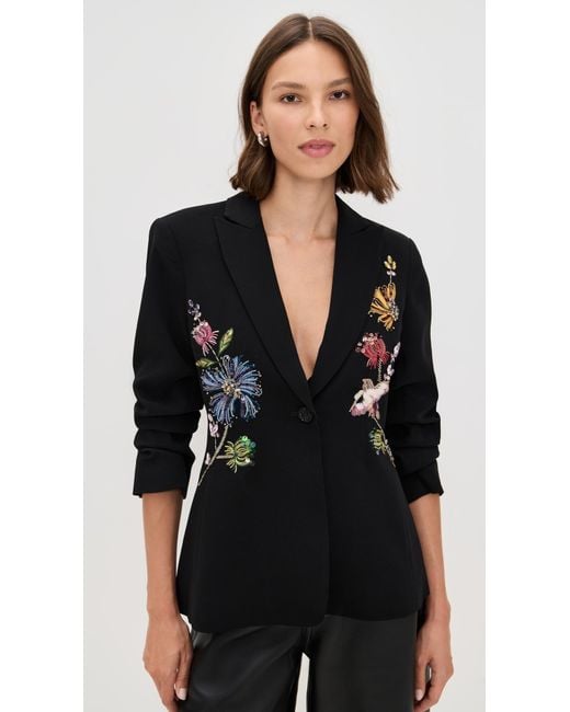 Cinq À Sept Black Floral Mixed Media Scrunched Cheyenne Blazer