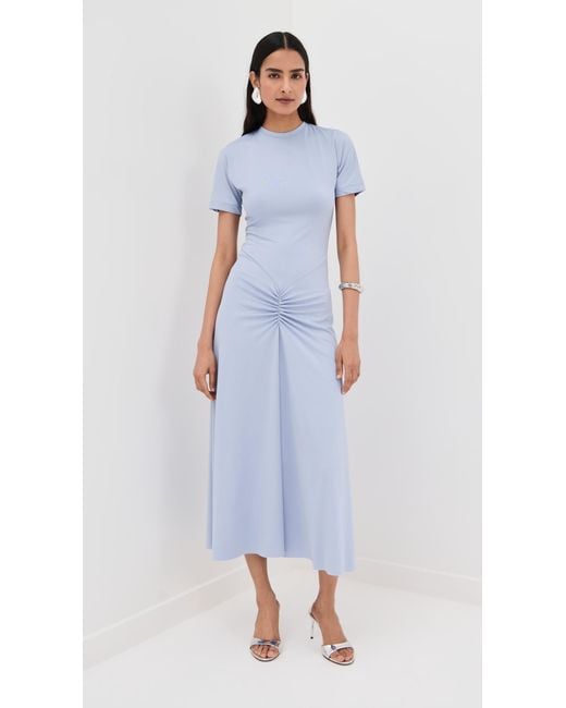 Victoria Beckham Blue Gathered Waist T-Shirt Midi Dress