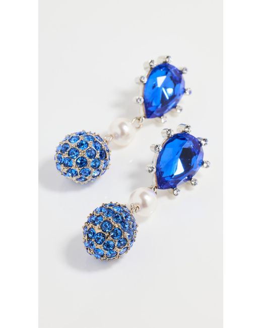 Oscar de la Renta Blue Cactus Crystal With Pearl And Ball Earrings