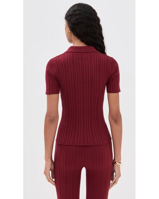 Le Bos Red Ribbed Button Up
